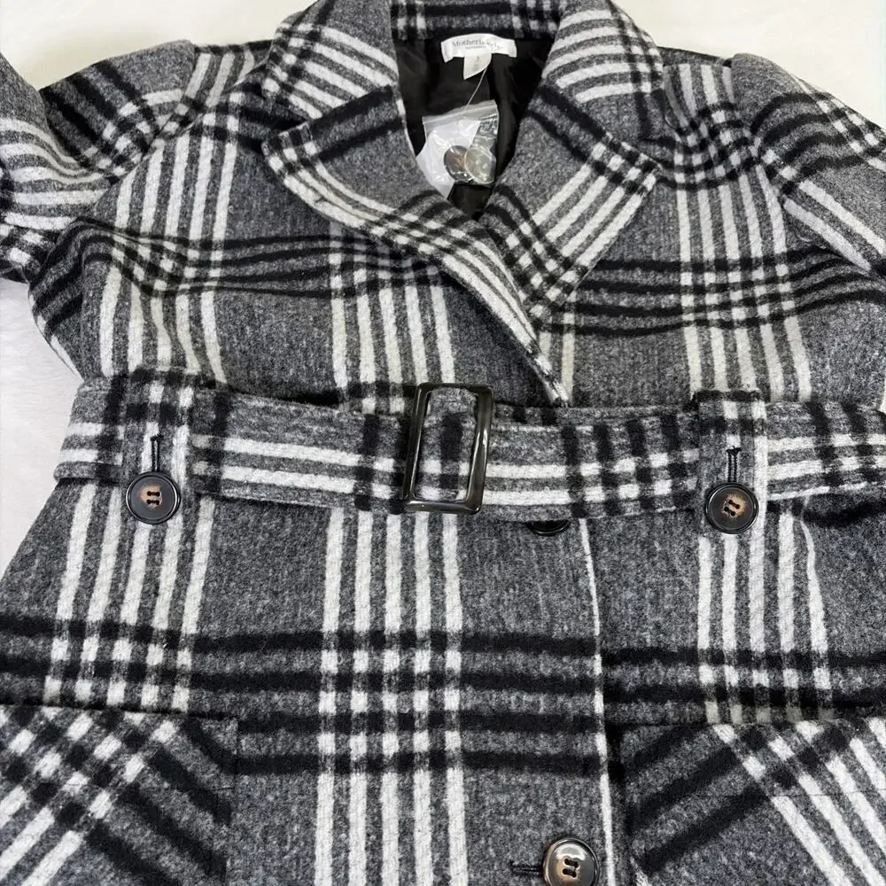 NWT Motherhood Maternity Women's Pea Coat Black & White Plaid Size Small Chrty - Picture 12 of 16